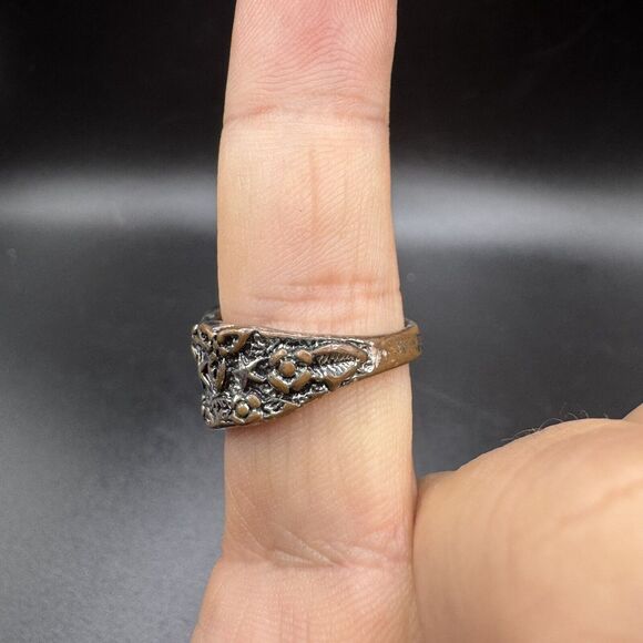 Vintage 925 Silver Ring Mushrooms Stars Plants And Flowers Hippie Y2K Style - Picture 3 of 6